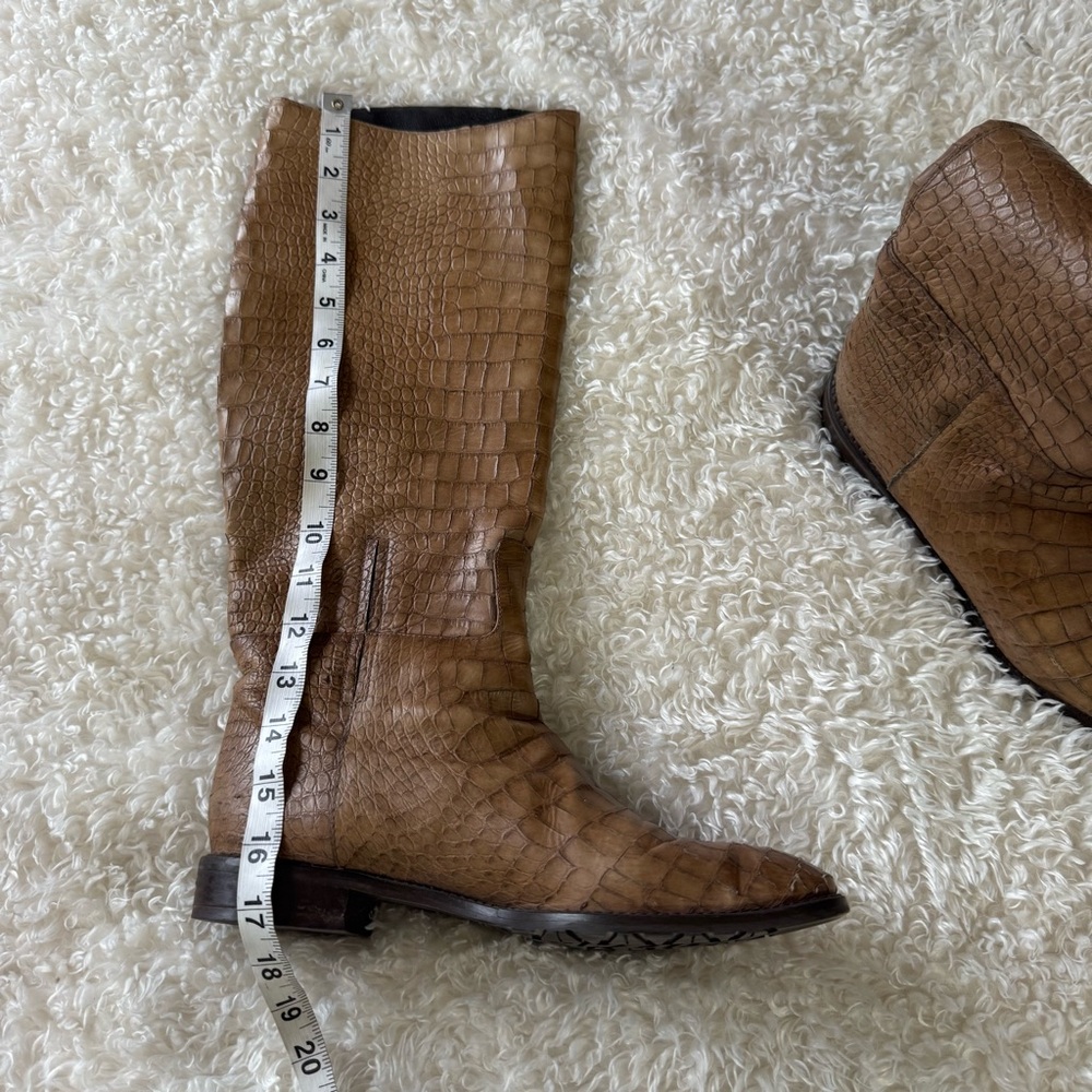 Stuart Weitzman Equine Croc-Embossed Knee Leather Boots Espresso Brown Size 8.5 - Picture 11 of 14